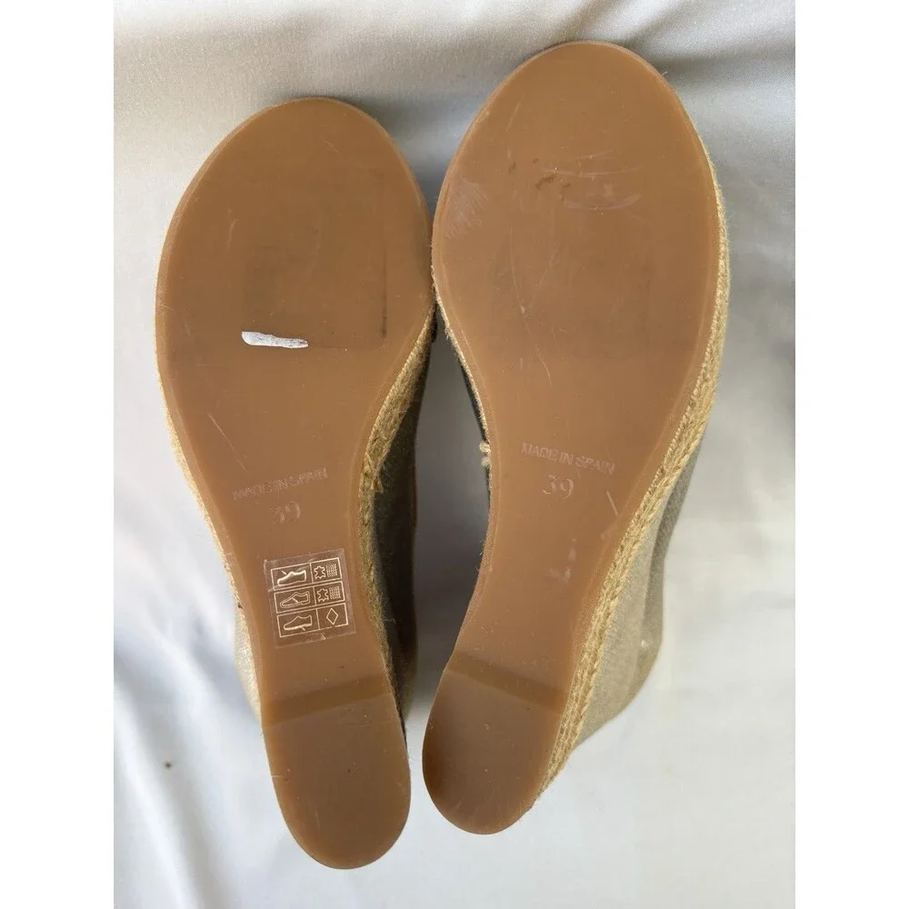 Tory Burch Majorca Canvas Espadrille Wedge Peep Toe Shoes Size 39 - 8-8.5M